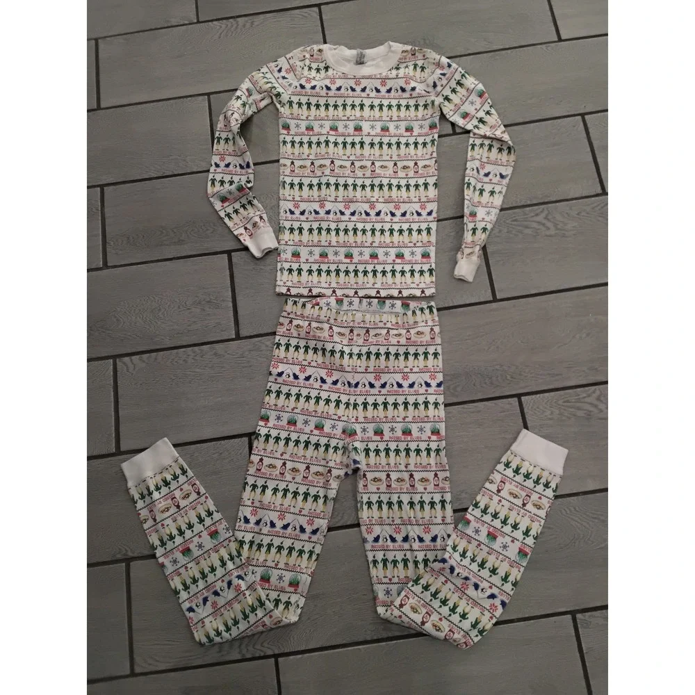Hanna Andersson‎ Kids 14 Elf Penguin Narwhal Print Long John Pajama Set Organic